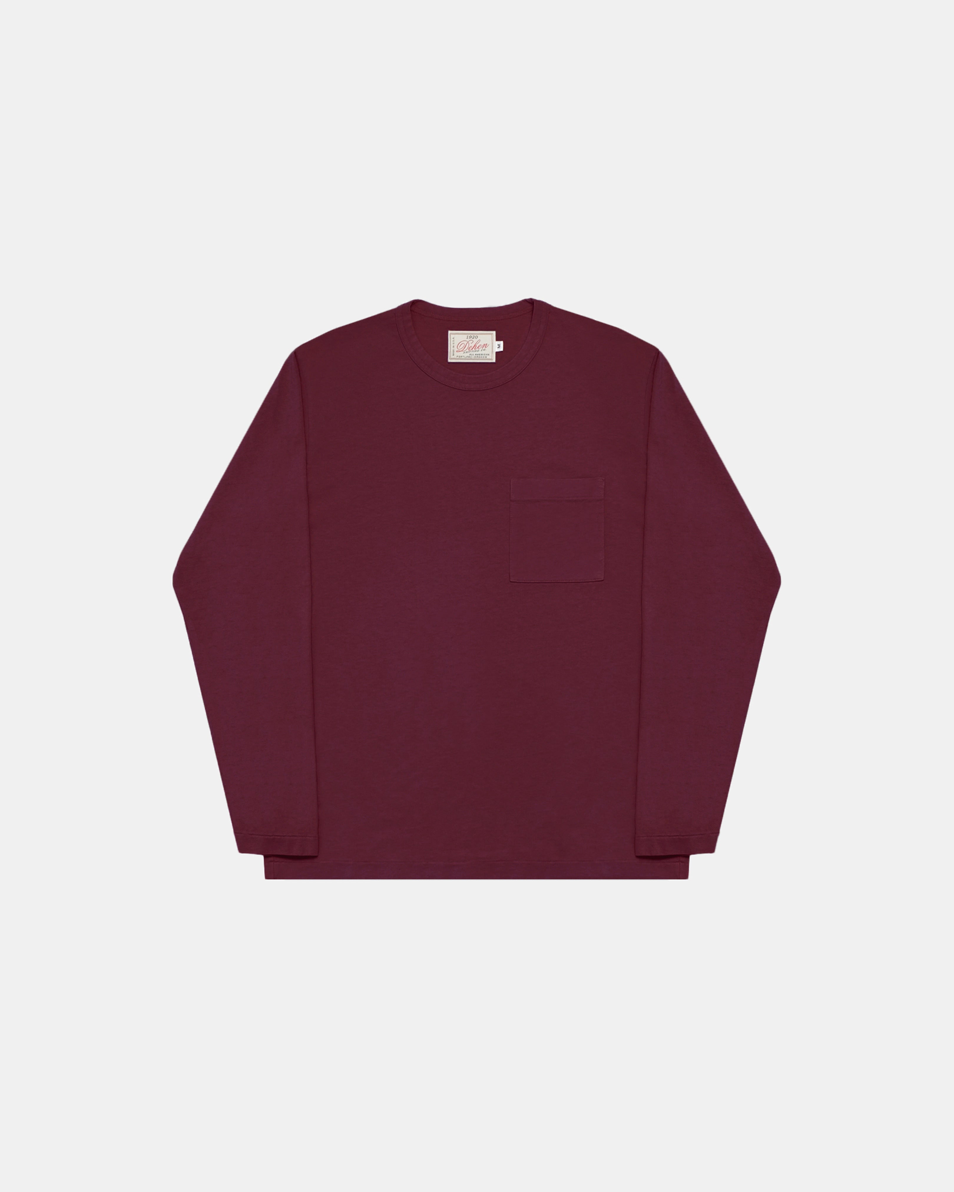 Heavy Duty Long Sleeve Tee - Single Pocket -Burgandy