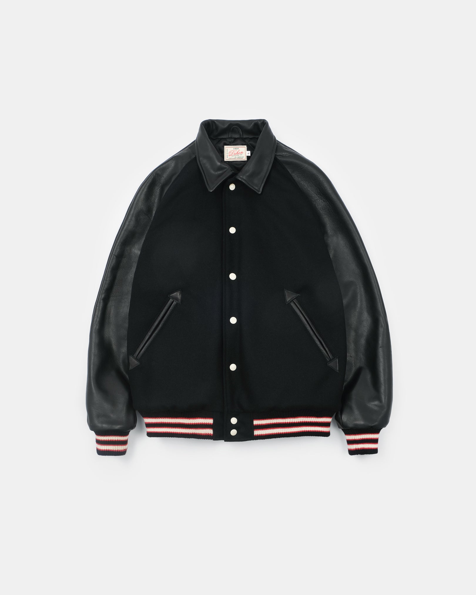 Raglan Varsity Jacket - Black / Off White & Scarlet